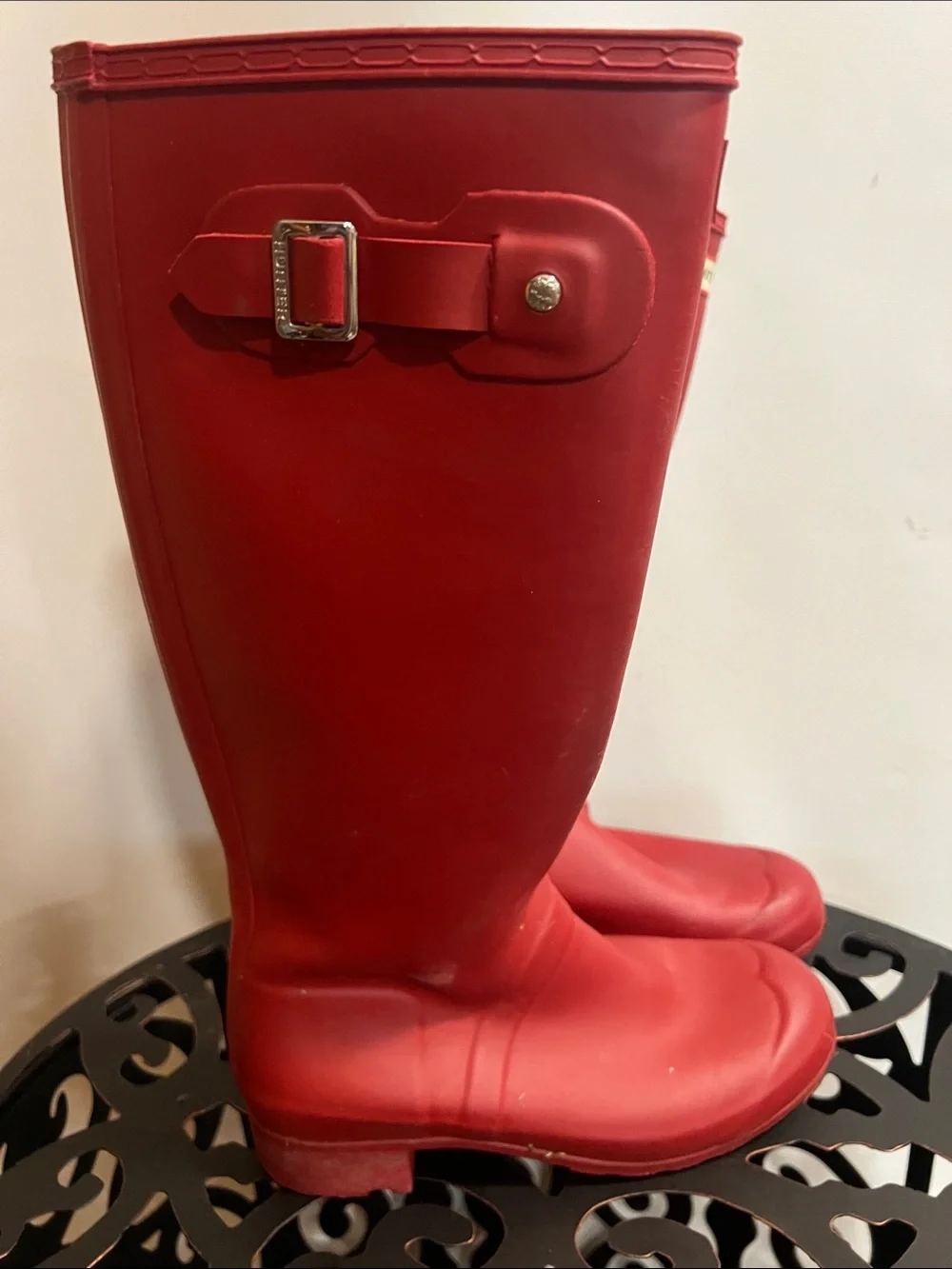 Hunter Red Women's Rain Boots with Side Buckles